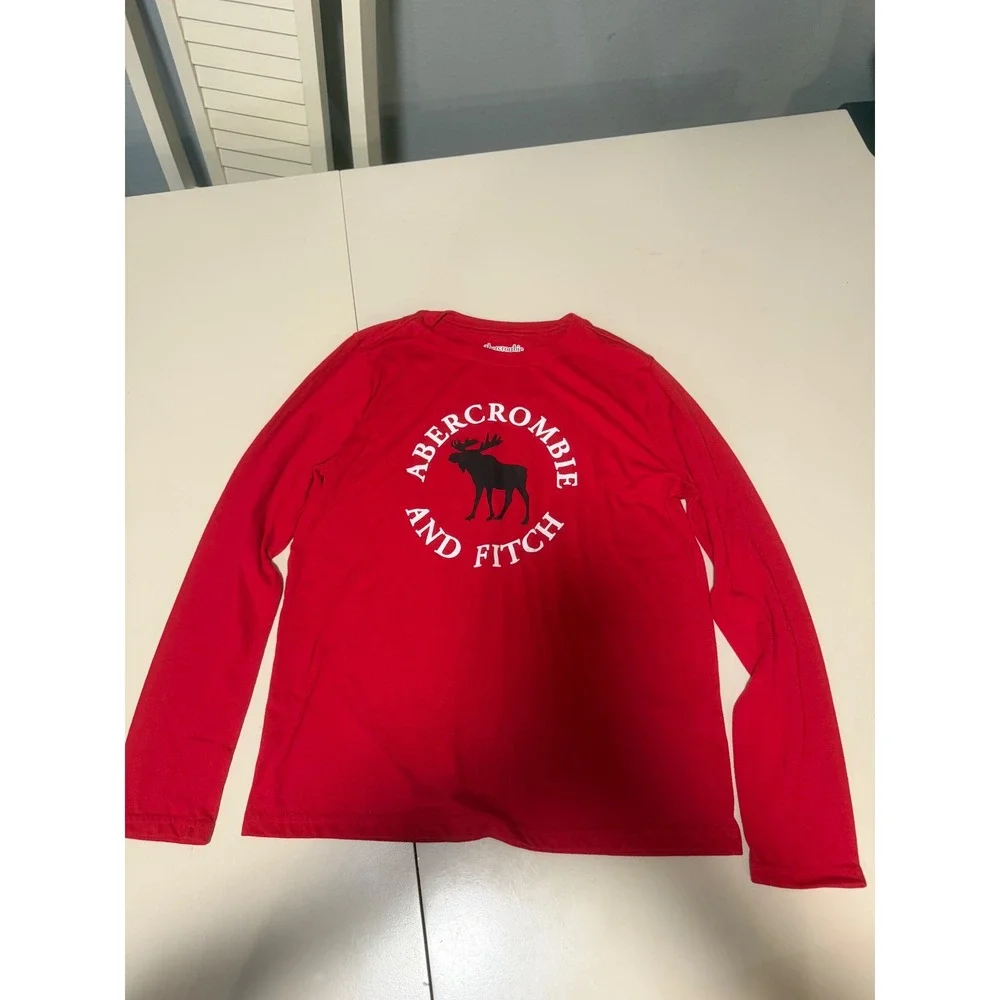 Abercrombie Kids Red Long Sleeve Sleep Shirt Moose Logo Pajama Top Size 15/16
